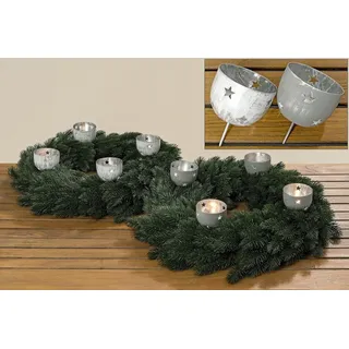 Windlicht Adventskerzenhalter Kerzenhalter Stern Stecker Adventskranz 4 TLG | Weiß oder Grau, H 10 cm