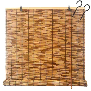 DISPRA Raffrollo Bambus Wetterfest Rollo UV Schutz Balkonrollo - Bambus Sichtschutz Fenster Rollo Ohne Bohren 180 120 100 80 65 55 30 110cm Breit Bambusrollo Natur für Außen Garten, LIBeOs