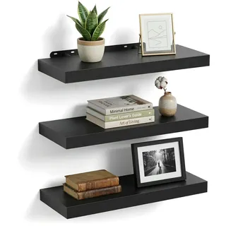 Relaxdays Wandregal 3er Set 50 x 4 x 23 cm Schwarz