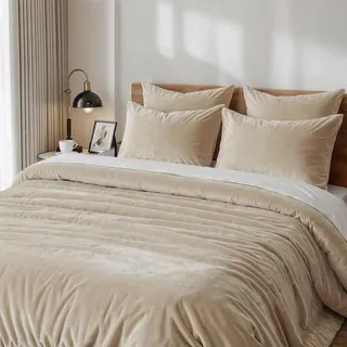 Lanqinglv Plüsch Bettwäsche 135x200 Flauschig Winterbettwäsche aus Biber Flanell,Warme Cashmere Touch ÖKO-TEX Bettwäsche Set Haferflocken Bettbezug mit Reißverschluss und 1 Kissenbezug 80x80