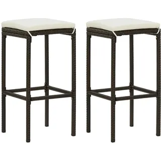 vidaXL 2X Barhocker mit Kissen Barstuhl Tresenhocker Küchenhocker Thekenhocker Tresenstuhl Thekenstuhl Bar Stuhl Hocker Braun Poly Rattan