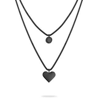 Liebeskind Berlin Kette mit Anhänger Layered Love Herz schwarz / Edelstahl
