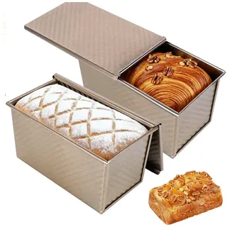 HEYHIPPO Brotbackform 2er-Set Toastbrotformen mit Deckel, Karbonstahl, Gold, antihaft, Toastbrot Kastenform mit Deckel, antihaft, langlebig, ideal für Kuchen goldfarben