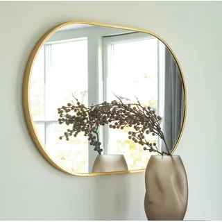 LEBENSwohnART Moderner Spiegel ORLONA 50x80cm Gold Messing oval Wandspiegel Schminkspiegel Badspiegel