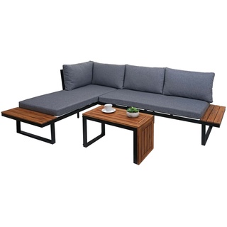 Garten Garnitur MCW-L27, Garnitur Sitzgruppe Lounge-Set Sofa, Spun Poly Alu Akazie Holz MVG-zertifiziert ~ dunkelgrau