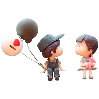 Yellsong Auto Deko Paare Auto Innenraum Deko Figuren Klein Süße Cartoon Figur mit Ballons Ornament für Auto Armaturenbrett Dekoration Büro Zimmerdeko Geschenke für Mädchen (Grey, One Size)