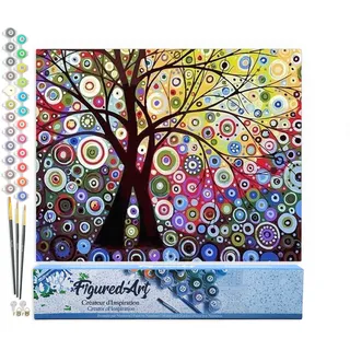 Figured'Art Malen Nach Zahlen Erwachsene Baum im Buntglaseffekt - Paint by Numbers Basteln DIY Bastelset 40x50cm ohne Holzrahmen
