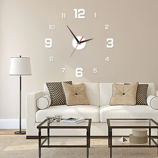 SpirWoRchlan 3D Wanduhr Zum Kleben - DIY Mute MODERN MODERT Silber