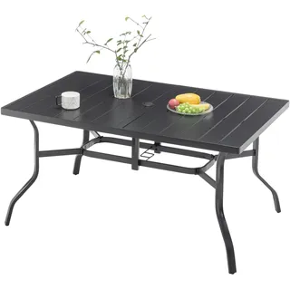 Thanaddo Gartentisch mit Schirmloch für 6 Personen, Wetterfest Terrassentisch aus Stahl, Draussen Metall Tisch Gartenmöbel 150x94 cm Gartentische Campingtisch für Garten Balkon Outdoor, Schwarz