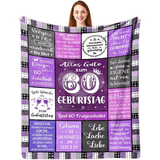 ARRITS Kuscheldecke zum 60 Geburtstag Frau Geschenke Ideen 130 x 150 cm, Lila Personalisierte 60. Geburtstag Dekorationen Decke Geburtstagsgeschenk für Frauen Schwester Freundin Ehefrau Mama Oma