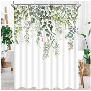 Lerores Duschvorhang Duschvorhang Grün Blätter Antischimmel Textil 180x160 Wasserabweisend grün