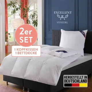 Excellent Daunenbettdecke + 3-Kammer-Kopfkissen "Venedig, 2-tlg, hergestellt in Deutschland, verschiedene Größen", weiß, B/L: 155cm x 220cm Anzahl Teile 1, B/L: 80cm x 80cm Anzahl Teile 1, Bezug: Baumwolle Füllung: Entendaune/-feder, polarwarm, Bettdecken Bezug: 