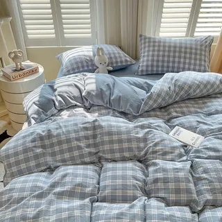 Covebett Bettwäsche 135x200 Blau Weiß Kariert mit 1 Kissenbezug 40x80 cm | Bettbezug Set, 2 Teilig, Karo, Gitter, Landhaus, Geometrisch, Wende, Bettwäsche-Sets, Microfaser, Aesthetic, Reißverschluss