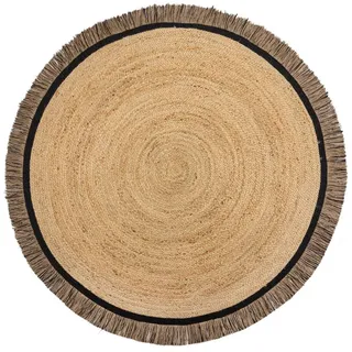 KADIMA DESIGN Teppich Naturteppich TAY mit Fransen - Robust und Handgewebt, Rund, Poldichte: 2400 g/qm,Pflegeleicht,Küchenteppich,Kurzflor,Rund braun|schwarz