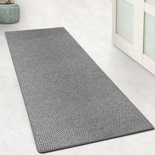 casa pura Küchenteppich Läufer 66x200cm für Küche, Flur, Schlaffzimmer & Wohnzimmer Bettvorleger rutschfest & waschbar in Sisal Optik - Flurteppich - Teppichläufer Meterware nach Maß (Silber, Kalkuta)