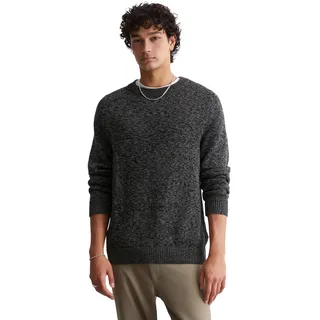 Rundhalspullover MARC O'POLO DENIM, Herren, Gr. M, grau (dunkelgrau), Strick, Obermaterial: 100% Baumwolle, meliert, casual, relaxed fit, Rundhals, Langarm Rippbündchen, Pullover, lebendiger Bicolor-Effekt