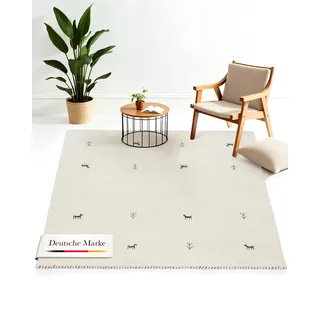 carpetfine Wollteppich Gabbeh Uni Quadratisch Weiß 250x250 cm | Moderner Teppich für Wohn- und Schlafzimmer