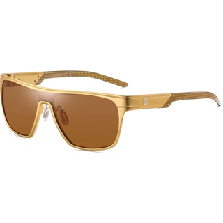 DUCO Quadratische Polarisierte Sonnenbrille für Herren Sport Fahren Angeln Sonnenbrille Flat Top Shield Shades UV 400 Schutz DC8230 (Gold Rahmen Glod Tempel Braun Linse) - 143
