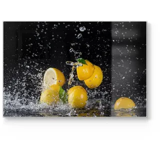 DEQORI Schneidebrett 'Zitronen und Wasserperlen', Glas, Platte Frühstücksbrett Schneideplatte gelb|schwarz 30 cm x 20 cm