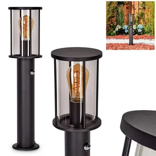 HOFSTEIN Wegeleuchte Sumalao, Außenwegeleuchte mit Bewegungsmelder aus Metall/Glas in Schwarz/Rauchfarben, moderne Sockelleuchte für Garten, Außenbereich, Hof, Terrasse, Höhe 60 cm, E27, IP54