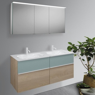 Burgbad Fiumo Badmöbel-Set Doppelwaschtisch mit Waschtischunterschrank und Spiegelschrank, SGGT142LF3959FOT55C0001G0223