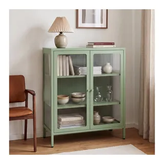 skølm Highboard Norns Vitrinenschrank mit Glastüren (mintgrün, bis 80 kg belastbar, kratzfest), Metallkommode mit verstellbaren Fächern, Sideboard 100x38x80 cm grün