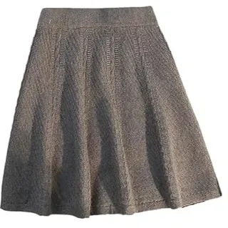 Strickrock Für Damen - Winter Plissee Strick Mini Rock Frauen Sexy Elastische Hohe Taille A-Linie Party Kurze Warme Streetwear - M