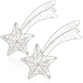 COM-FOUR® 2X Deko Sterne Weihnachten, Weihnachtsdekoration Stern aus Metall, weißer Weihnachtsstern als Aufhänger mit Glitzer