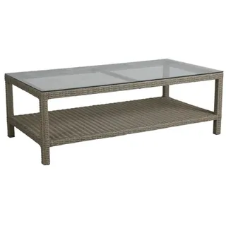 Gartencouchtisch Funkia von Brafab aus Kunst-Rattan mit Glasplatte, klassisch, natur, 140x70 cm