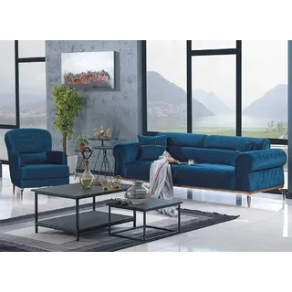 JVmoebel Polstergarnitur Elegante Wohnlandschaft mit hochwertiger Polsterung in modernem Design, (2-tlg., 2tlg Wohnzimmer Set (Sofa 3 Sitzer + Sessel), Made in Europa blau