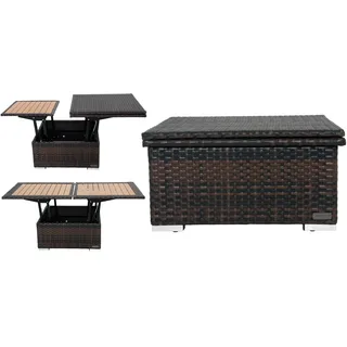 OUTFLEXX Loungetisch höhenverstellbar, braun-marmoriert, Polyrattan, 75/152x75x40/64,5cm