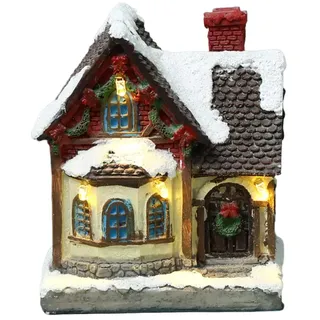 ISAKEN Weihnachtsdorf Häuser Set, Weihnachtsdeko Häuser Led Harz Häuser 3D Winterdorf mit Beleuchtung Schnee Miniatur Haus Weihnachten Dekoration Moos Winter Xmas Deko Kinder Geschenke