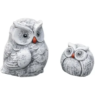 stoneandstyle Garten Deko 2 Stein-Eulen im Set, Figuren aus massiven Steinguss, frostfest bis -30°C