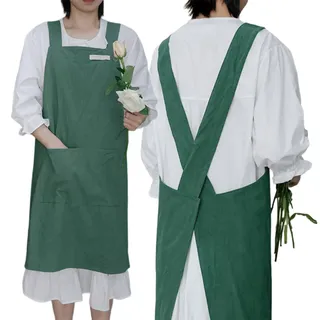 CBBEONRN Baumwolle Schürzen Japanischer Stil Kreuz Zurück Schürze Mit Tasche Retro Literatur Kunst Blumenladen Kleidung Für Damen Herren Green,One Size