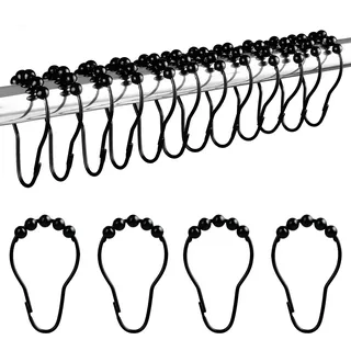 LIHAO 12x Duschringe Duschvorhangringe Duschvorhanghaken Edelstahl Aufhängeringe mit Gleitsystem, 12 Einzelhaken, 69x39mm (Schwarz)