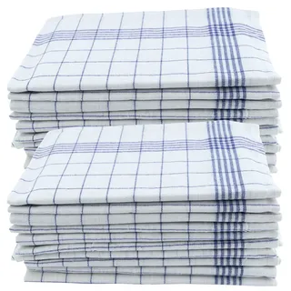 Hochwertige 20er Halb-Leinen-Geschirrtücher: 50% Leinen-50% Baumwolle, blau-weiss kariert, 70x50cm, 95°C waschbar, ÖKO-TEX – streifen- & flusenfrei