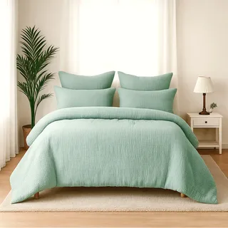 Wolkenfeld Premium Musselin Grün 155 x 220 cm + 2 x 80 x 80 cm
