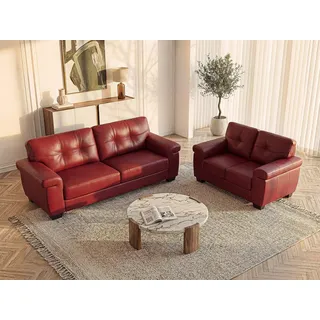 Vente-unique Couchgarnitur Leder 3+2 - Rot - Hazel