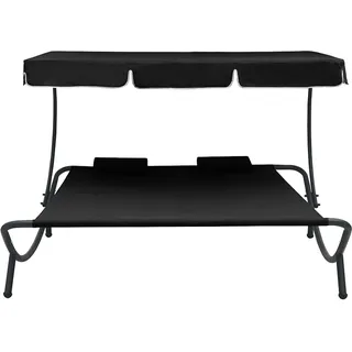 vidaXL Garten-Sonnenliege mit Sonnendach 200 x 173 x 135 cm schwarz inkl. Kissen