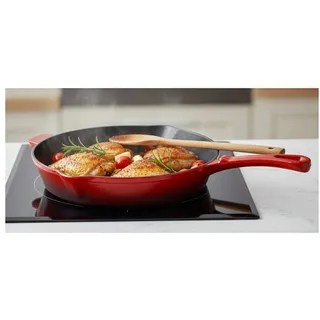 Ernesto Grillpfanne ERNESTO® Grillpfanne Pfanne Bratpfanne emailliert Ofenfest rot