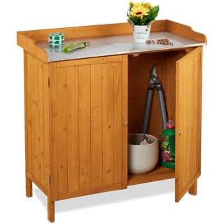 Relaxdays Pflanztisch mit Unterschrank Holz 94 x 94 x 47 cm orange