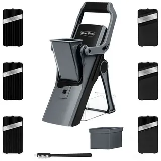 Genius Gemüsehobel Nicer Dicer Mando Gemüseschneider 12-tlg., Mandoline verstellbar, (mit Aufbewahrungsbox 6 Einsätze, Kartoffelschneider Zwiebelschneider), Vegetable Slicer Chopper für Scheiben Julienne mit Reininung Pinsel schwarz