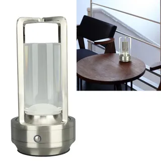 HEEPDD Nachttischlampe, Stufenlos Dimmbare Kabellose Tischlampe 3 Farben Aluminiumkristall für Wohnzimmer (Silber)