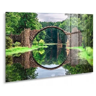 STYLER Glasbild 80x120 cm Rakotz Bridge Brücke Landschaft Naturmotiv Wanddeko Wohnzimmer Schlafzimmer Flur modernes Design - Grau/Grün/Bronze/Schwarz