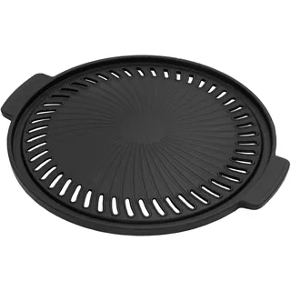 bbqboss Grillplatte aus Gusseisen 32 cm Runde Gusspfanne, Gerippte Bratpfanne