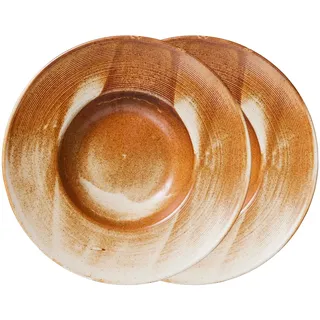 HKliving - Chef Ceramics Pasta Teller, Ø 28 cm, rustic cream/brown (2er-Set)