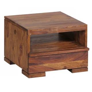 KADIMA DESIGN Nachttisch MUMBAI Massiv-Holz Sheesham Nacht-Kommode 30 cm 1 Schublade Ablage Nachtschrank Landhaus-Stil