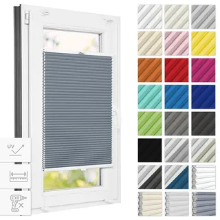 Estika Wabenplissee ohne Bohren Verdunkelung 105 cm x 150 cm - Waben: Grau - Weiß - Bruchfeste Klemmhalter, Plisees ohne Bohren Blickdicht, Plissee Klemmfix, Verdunklungsplissee