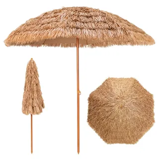 COSTWAY Sonnenschirm Hawaii, Ø205cm Strandschirm Stroh, Gartenschirm, Strohschirm, Marktschirm, Terrassenschirm für Garten, Balkon, Strand, Natur