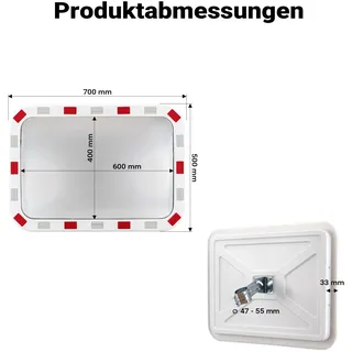 Wiltec Verkehrsspiegel 50 x 70 cm Rot/Weiß